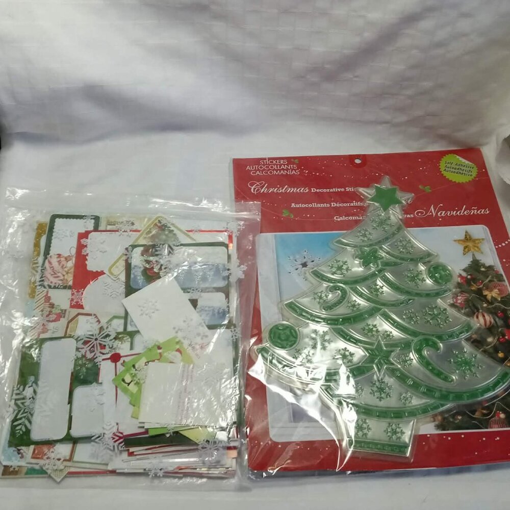 Vintage Christmas window decorations and dozens of vintage labels